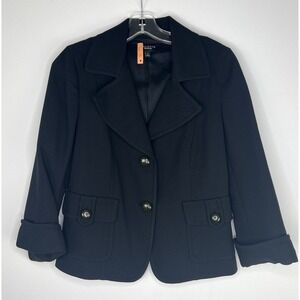 TALBOTS Classic Black Wool Boxy‎ Structured Minimalist Button Detail Blazer Sz 4